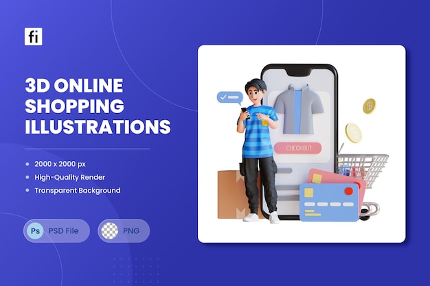 Illustrazione 3D Online Business Shopping Checkout