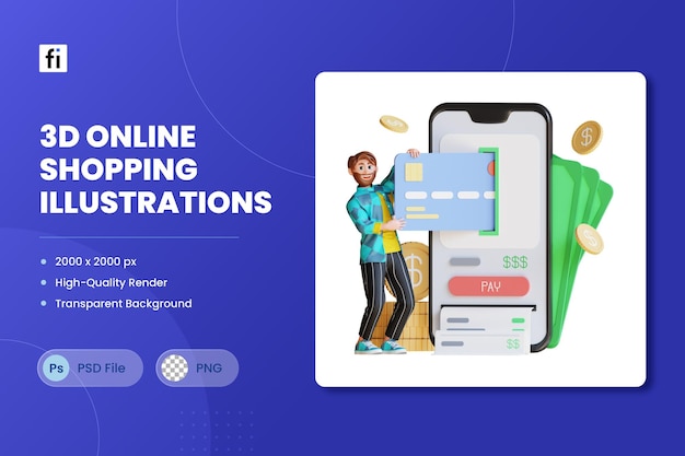 Illustrazione 3D Pagamento di acquisti commerciali online