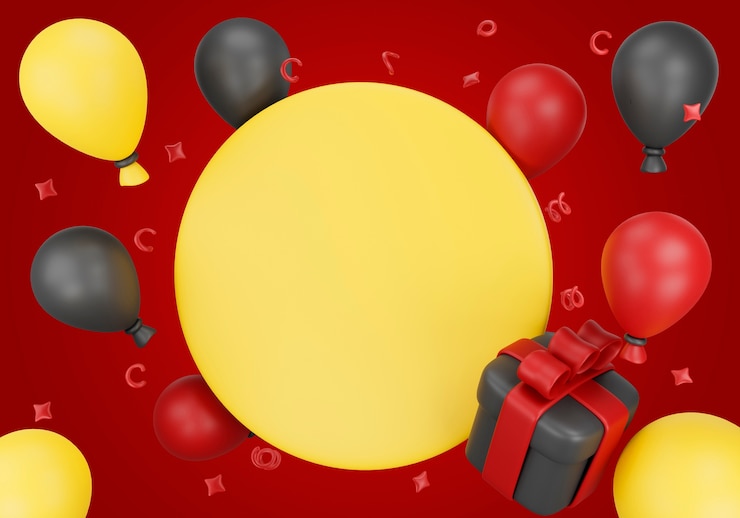 PSD illustrazione 3d per le vendite del black friday con palloncini e regali