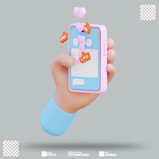Illustrazione 3D Post piaciuto a mano 2