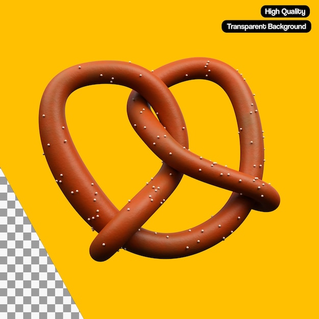 Illustrazione 3D Pretzel stilizzata. Sfondo trasparente PSD