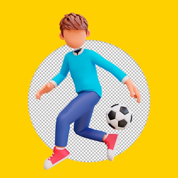 illustrazione 3d ragazzo carino che gioca a calcio