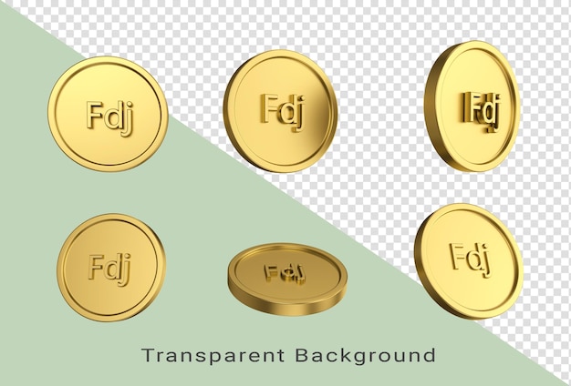 illustrazione 3d Set di monete d'oro del franco di Gibuti in diversi angeli