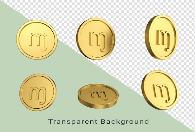 illustrazione 3d Set di monete d'oro Monero in diversi angeli