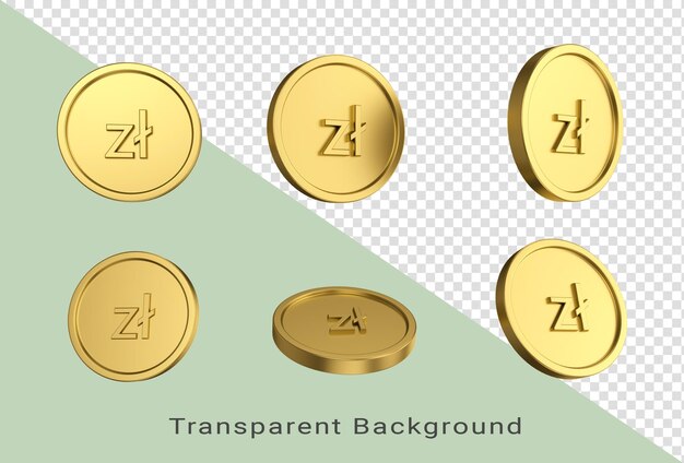 illustrazione 3d Set di monete zloty polacche d'oro in diversi angeli