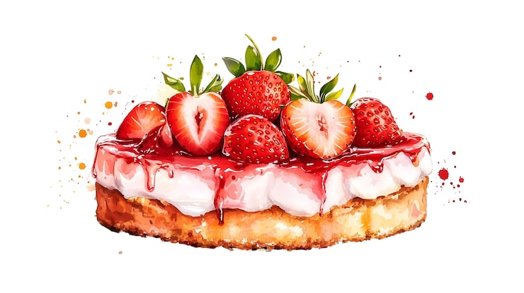 PSD illustrazione ad acquerello di una deliziosa torta di fragole