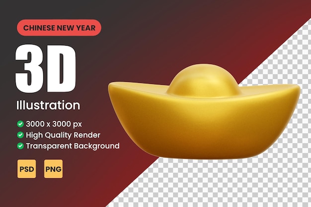 Illustrazione cinese dei lingotti dell'oro del nuovo anno 3D