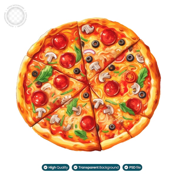Illustrazione classica degli alimenti a rapida preparazione della pizza