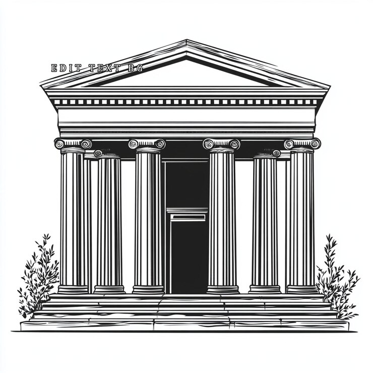 PSD illustrazione classica della facciata del tempio con sei colonne, gradini e semplici dettagli vegetali