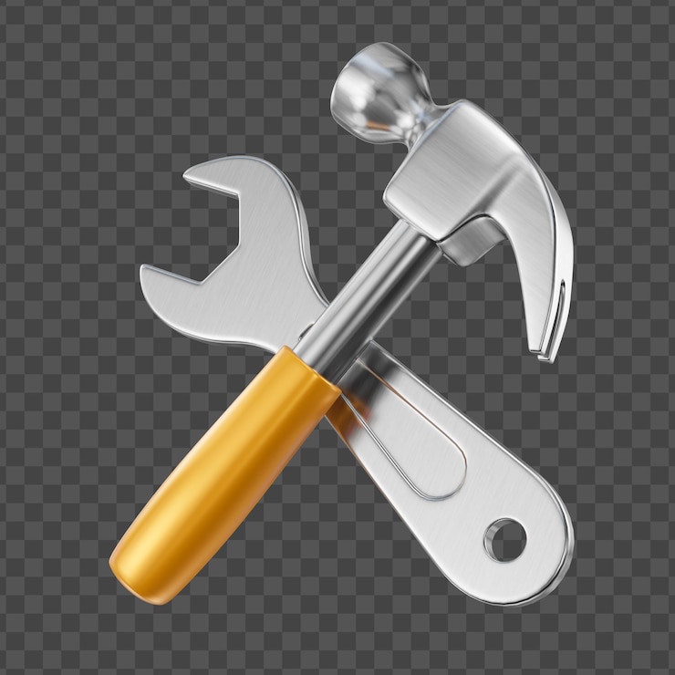 PSD illustrazione degli strumenti 3d. rendering di chiavi e martelli. sfondo trasparente.