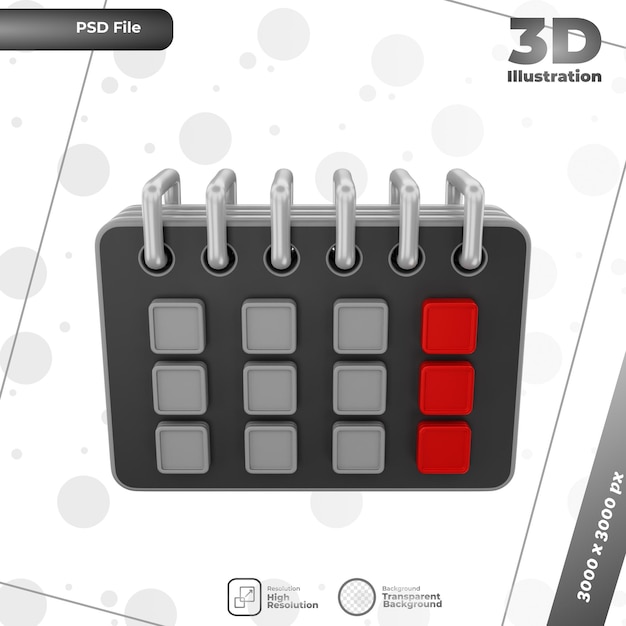 illustrazione del calendario di rendering 3d