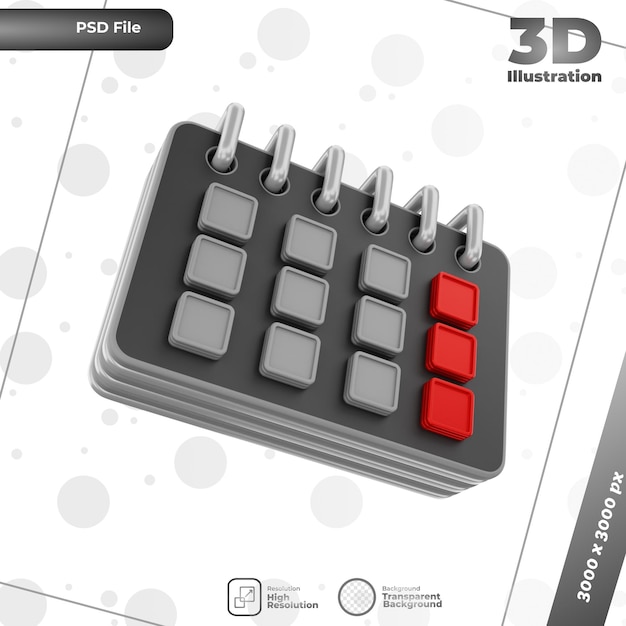 illustrazione del calendario di rendering 3d