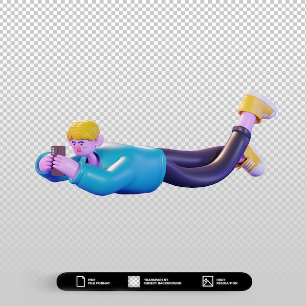 illustrazione del carattere di rendering 3d posa dello smartphone a scorrimento