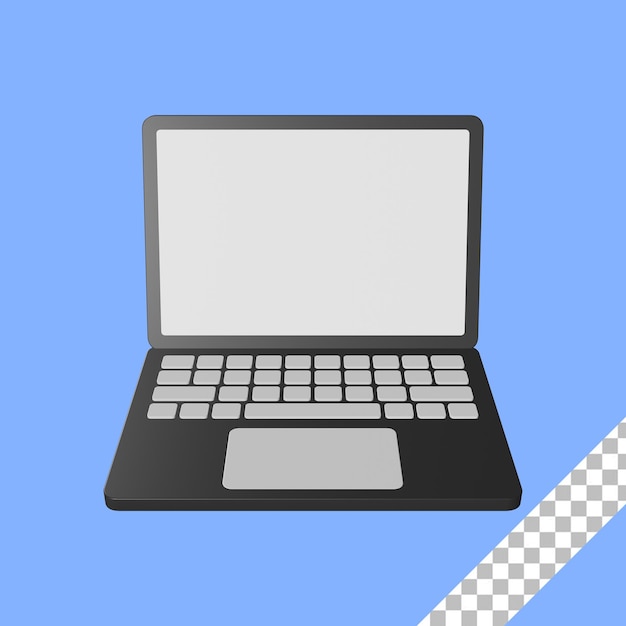 Illustrazione del computer portatile 3d con sfondo trasparente