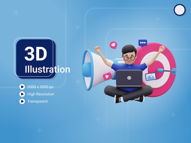 Illustrazione del concetto di marketing online 3d