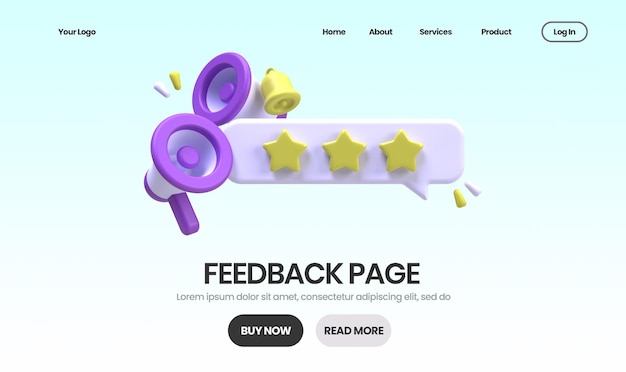 Illustrazione del concetto di pagina di feedback Modello di pagina di destinazione per lo sfondo del concetto di idea aziendale