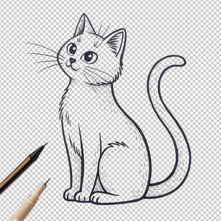 PSD illustrazione del contorno del gatto disegnato a mano