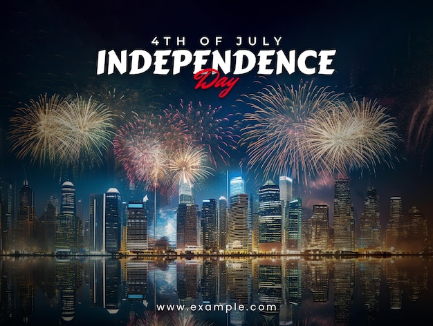 Illustrazione del giorno dell'indipendenza della cartolina d'auguri del 4 luglio e celebrazione del 4 luglio PSD