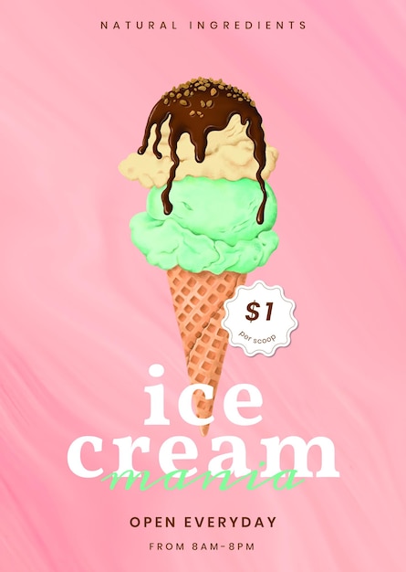 Illustrazione del modello del manifesto della mania del gelato