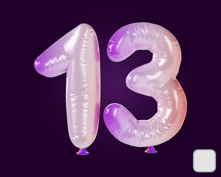 PSD illustrazione del palloncino numero 13 rainbow 3d