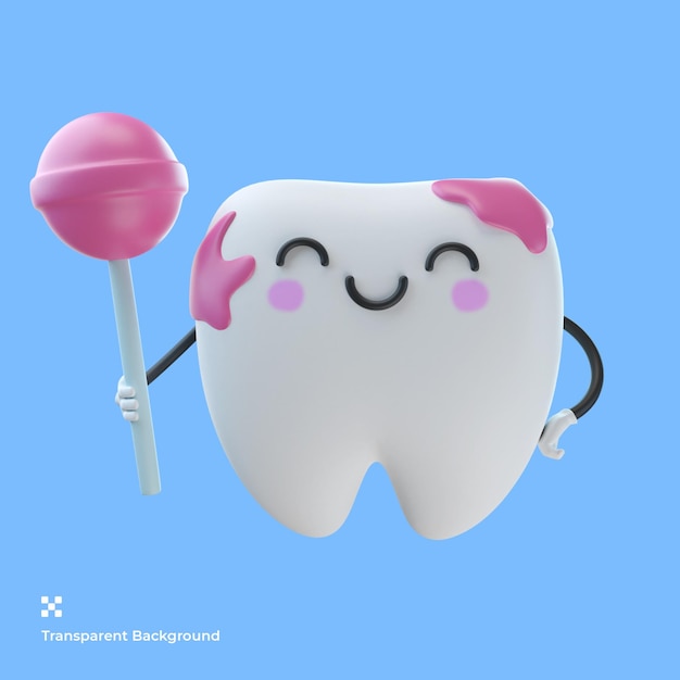 Illustrazione del personaggio dei cartoni animati del dente carino 3d