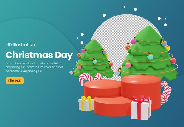 Illustrazione del podio del prodotto 3D per il tema del giorno di Natale