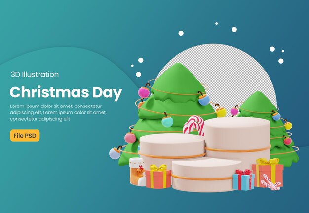 Illustrazione del podio del prodotto 3D per il tema del giorno di Natale