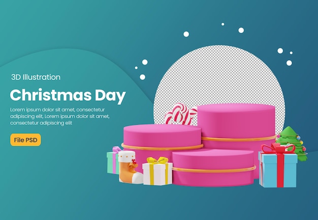 Illustrazione del podio del prodotto 3D per il tema del giorno di Natale