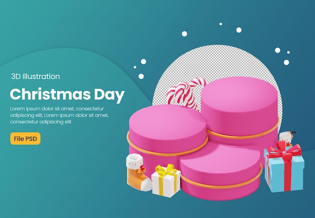 Illustrazione del podio del prodotto 3D per il tema del giorno di Natale