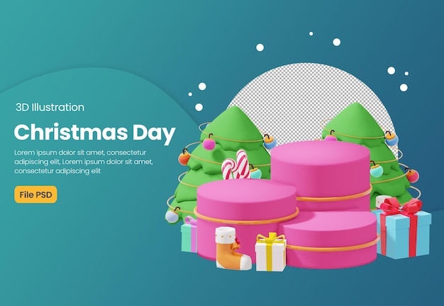 Illustrazione del podio del prodotto 3D per il tema del giorno di Natale