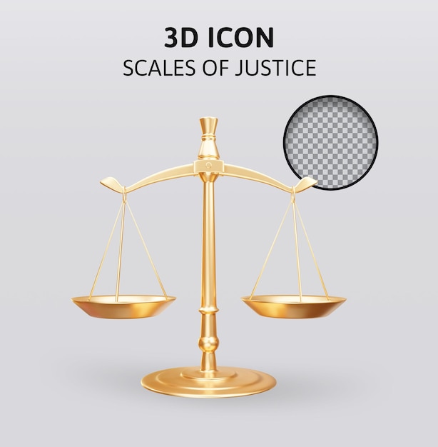 Illustrazione del rendering 3d della bilancia della giustizia