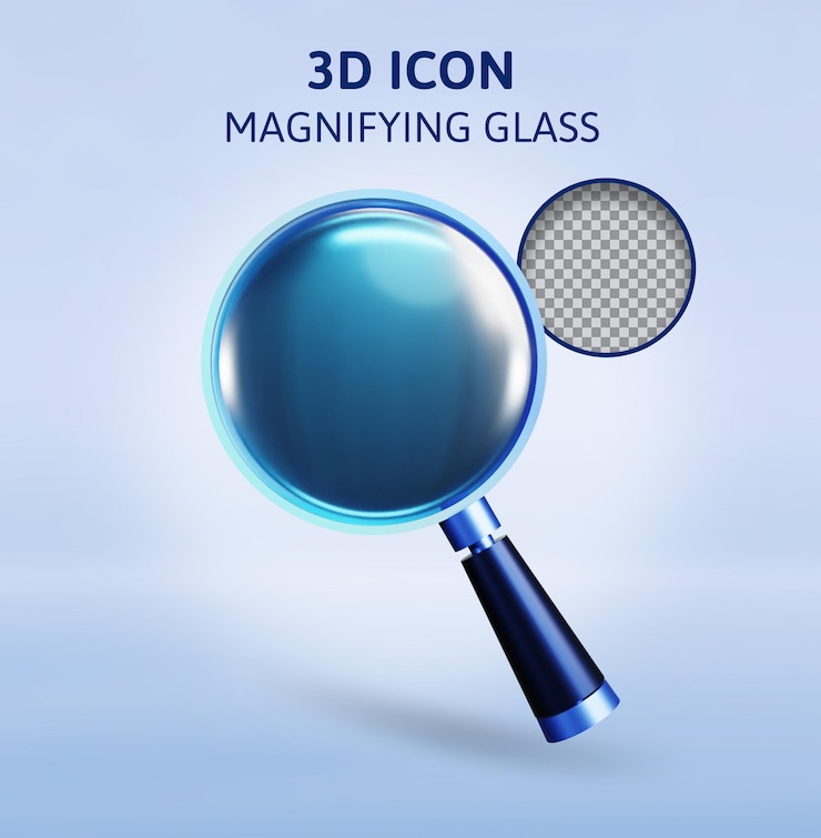 PSD illustrazione del rendering 3d della lente d'ingrandimento