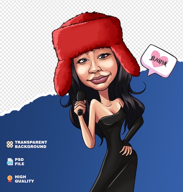 Illustrazione del ritratto del fumetto caricatura di Jennie Kim