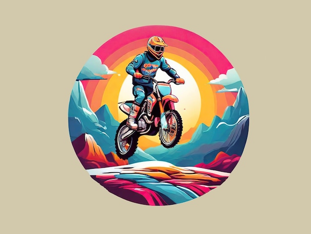 Illustrazione del salto di motocross colorato in montagna
