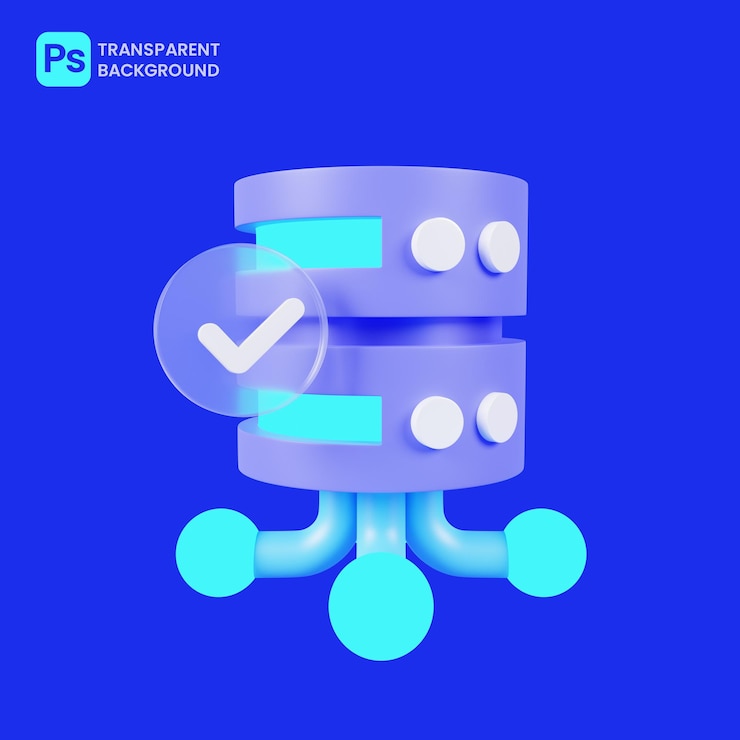 PSD illustrazione del server di database e controllo di sicurezza