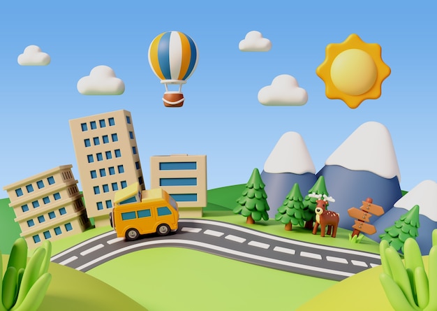 Illustrazione del turismo di viaggio 3D
