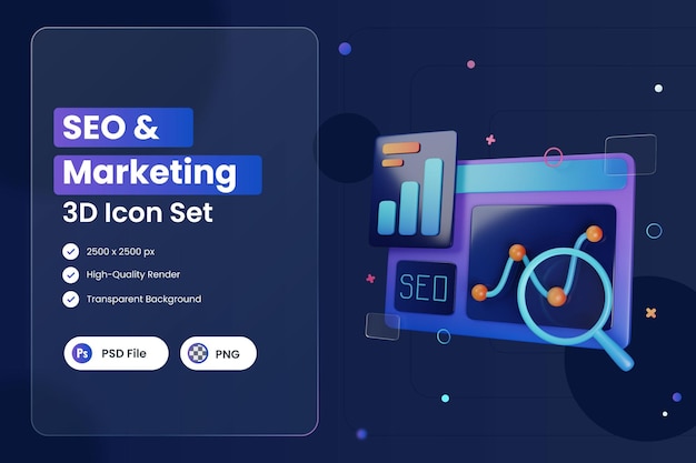 Illustrazione dell'icona 3D Analisi dei dati di marketing SEO