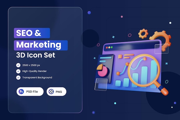Illustrazione dell'icona 3D Analisi dei dati di marketing SEO