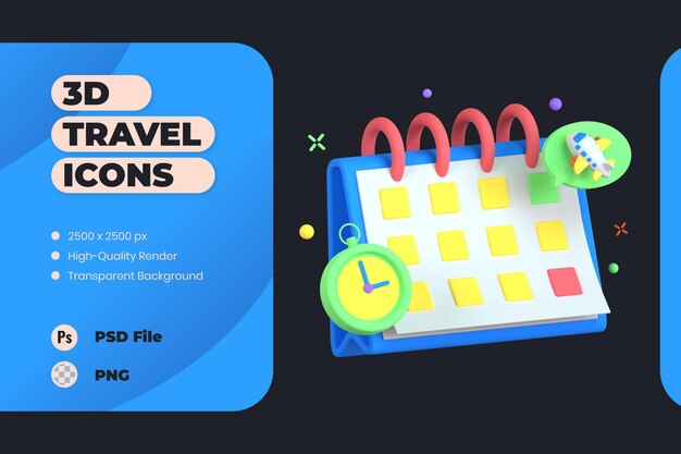 Illustrazione dell'icona 3D Calendario della data di viaggio Prenotazione del piano degli appuntamenti
