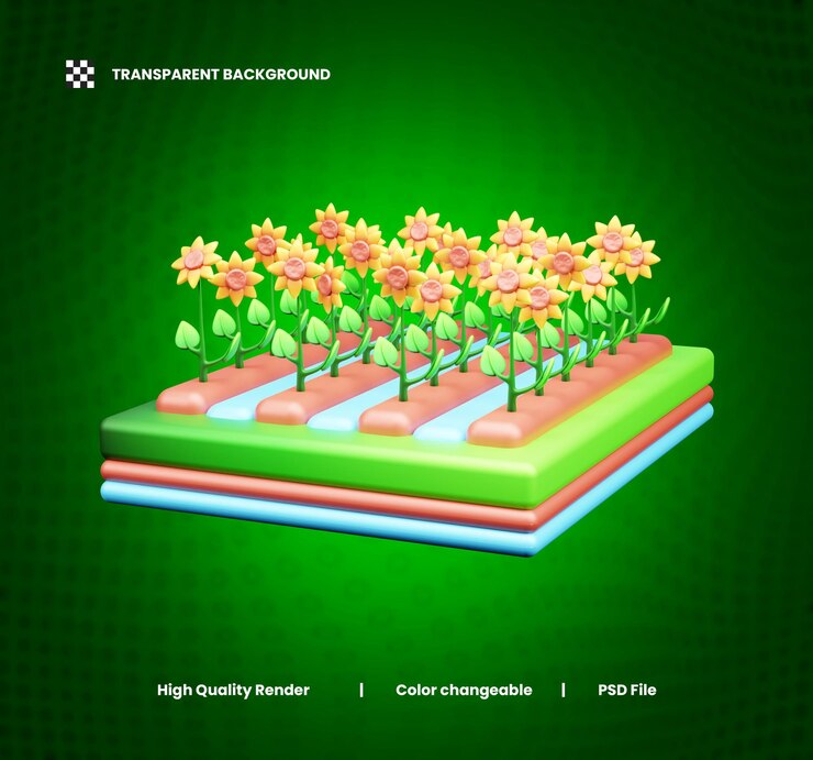 PSD illustrazione dell'icona 3d del girasole per il giardinaggio o dell'icono 3d per la cura dei girasoli