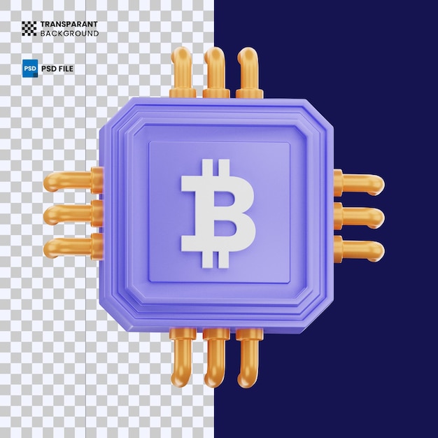 Illustrazione dell'icona 3d del processore Bitcoin