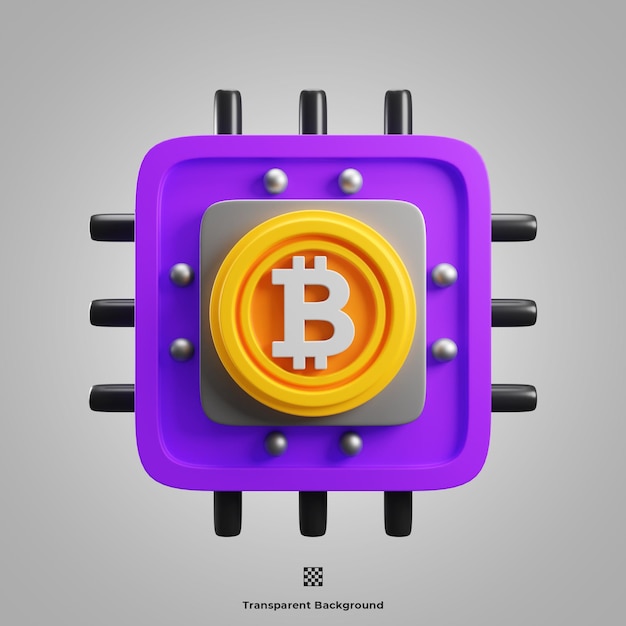 Illustrazione dell'icona 3d del processore Bitcoin