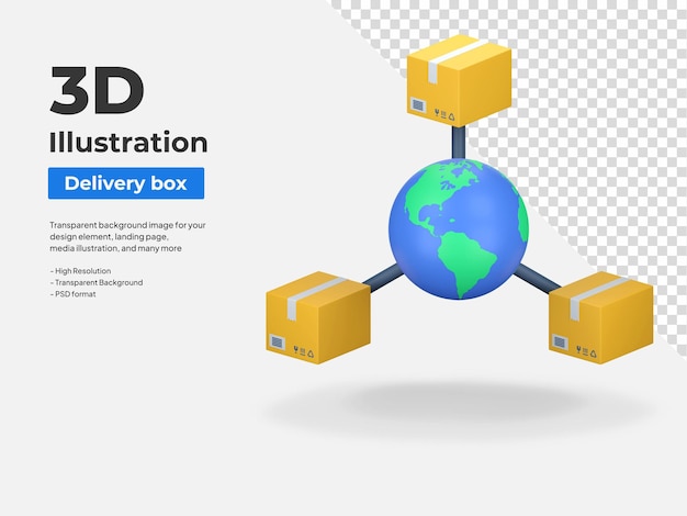 Illustrazione dell'icona 3d della distribuzione globale del pacchetto di consegna