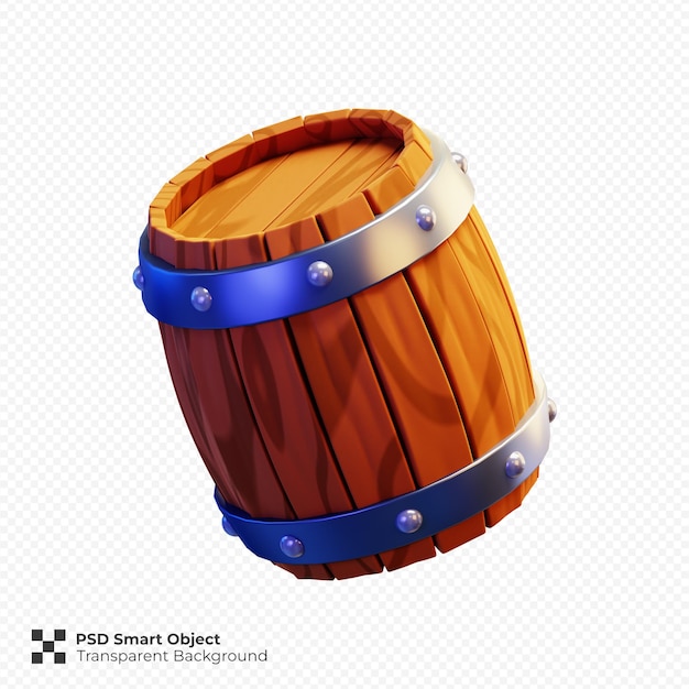 Illustrazione dell'icona 3D di barile di legno PSD premium isolato