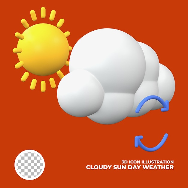 illustrazione dell'icona 3d Tempo nuvoloso del giorno del sole