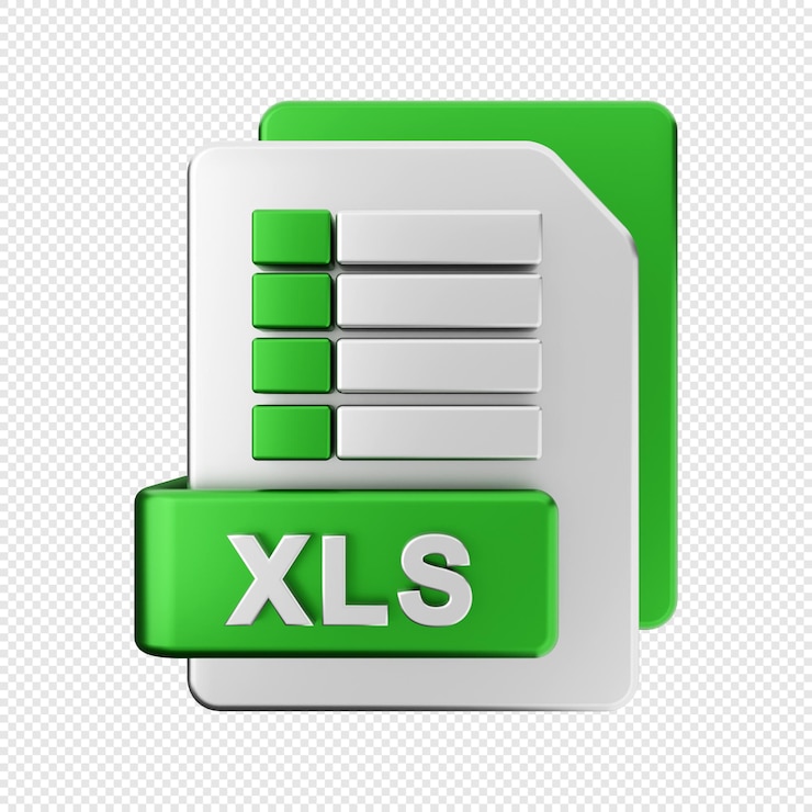 Illustrazione dell'icona del tipo XLS in formato file 3d