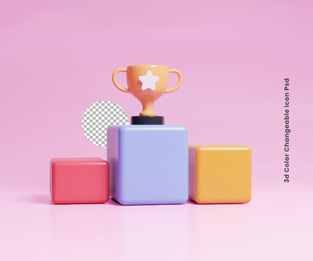 Illustrazione dell'icona del trofeo del premio del vincitore 3d o icona del concetto di obiettivo del vincitore del successo 3d