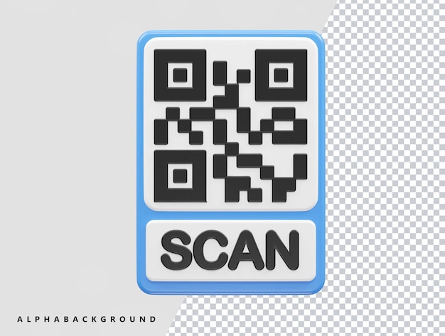 Illustrazione dell'icona del vettore del codice QR elemento trasparente di rendering 3d