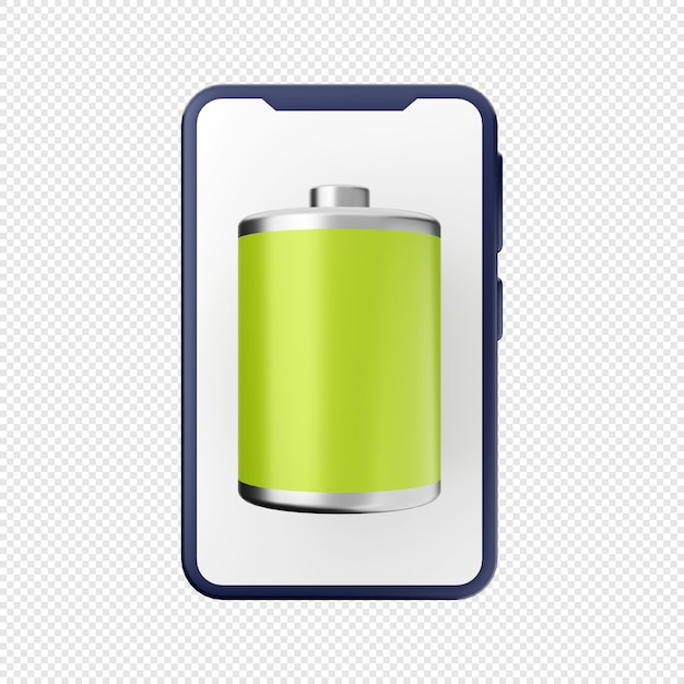 Illustrazione dell'icona dello smartphone batteria 3D