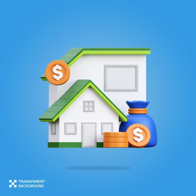 Illustrazione dell'icona di investimento immobiliare del rendering PSD 3D